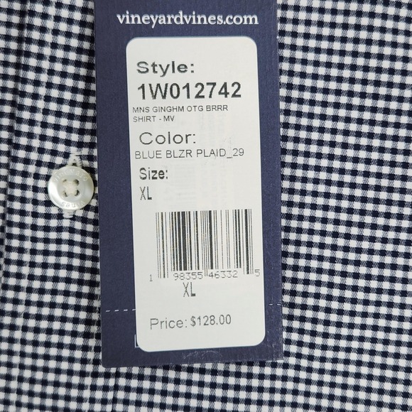 Vineyard Vines OTG On-The-Go Shirt Mens XL Blue Plaid brrr Cooling Stretch NEW - Picture 5 of 16